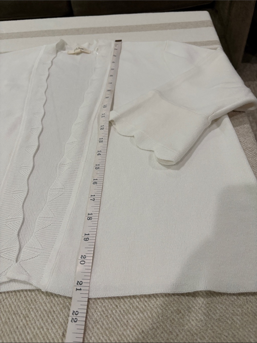 Payton Primrose White Scallop-Trim Open Front Sweater 3/4 Sleeve Sz Large - Picture 6 of 6